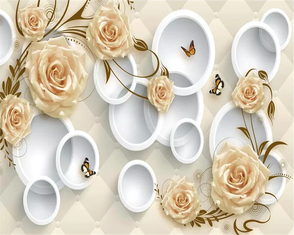 Wallpaper mural yellow rose vine 3D solid circle soft pack TV background wall home decoration room living 3d wallpaper