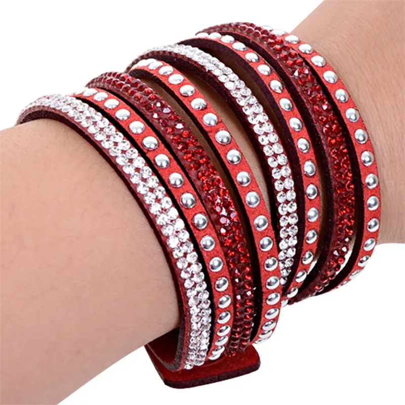 HOCOLE Wrap Bracelet For Women Leather Crystal Bracelet With Full Pave Crystal Wrapped Bracelets Women Female Fashion Jewelry