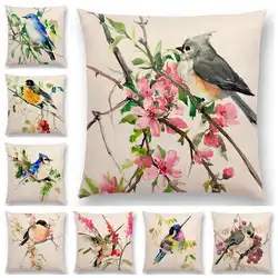 Housse de coussin en aquarelle, jolis oiseaux, impression de moineaux