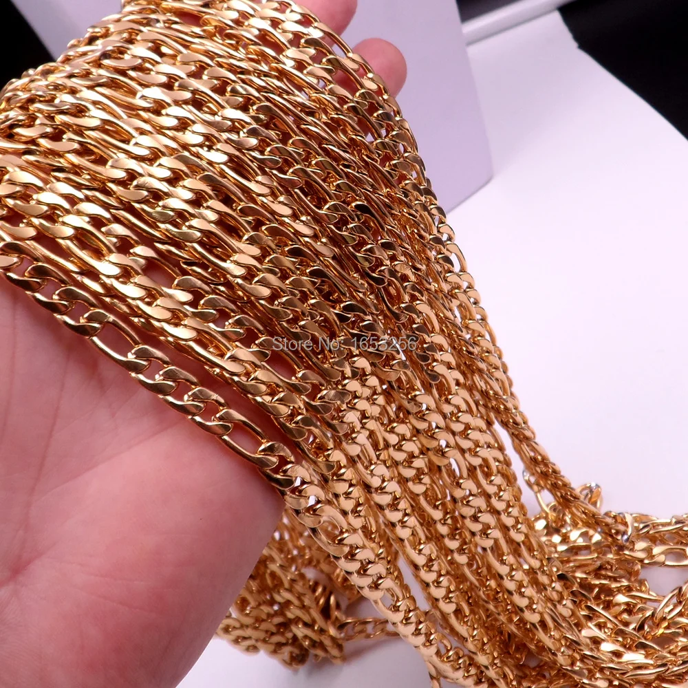 

3 Meter IN BULK 7mm wide Gold Stainless Steel Fashion Figaro NK Curb Link Chain Jewelry Finding /Marking Chain DIY Necklace