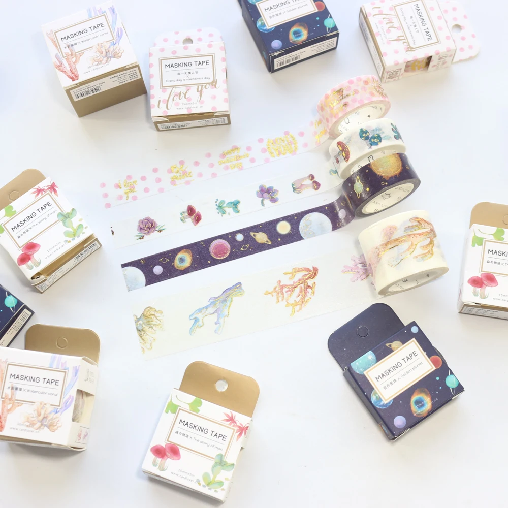 Domikee cute foil cartoon school student decoration masking tape for diary planner notebooks,kawaii DIY decorative washi tape