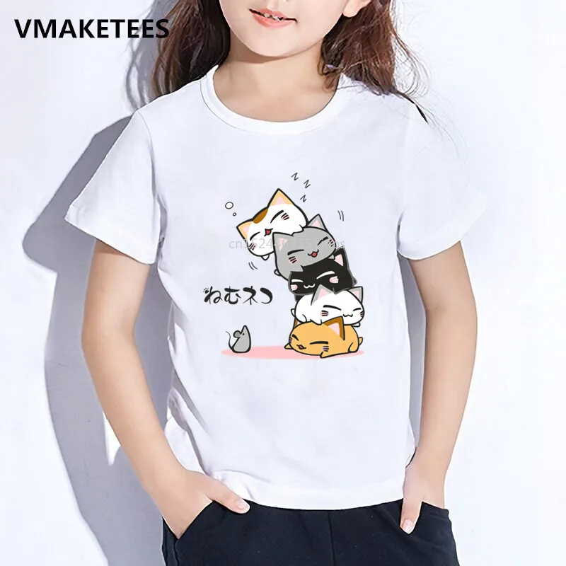 Kids Summer Short Sleeve Girls & Boys T shirt Children Cute Cat Sleep Cartoon Printed T-shirt Casual Funny Baby Clothes,HKP5076