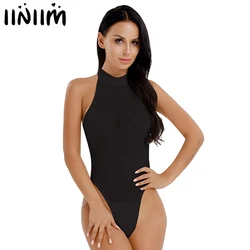 iiniim Womens Lingerie Bodycon Night Club Mock Neck High Cut Open Butt Crotchless Thong Leotard See Through Bodysuit Jumpsuit