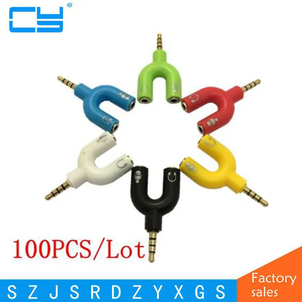 

100PCS/Lot Y shape 3.5mm Stereo Splitter Audio Male to Earphone Headset + Microphone Adapter for PC IPhone Smartphone Mobile Pho