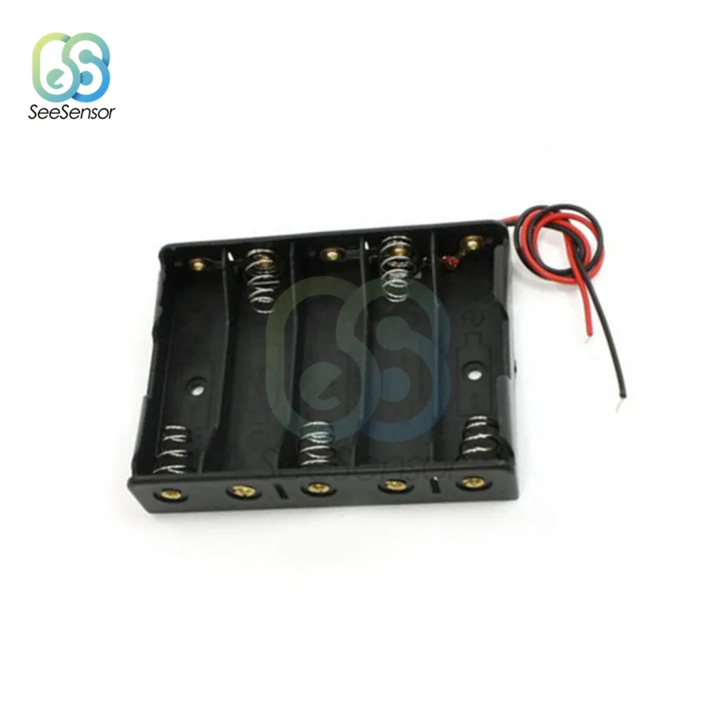 プラスチック製バッテリー収納ボックス,5 x aa,5xaa,2a,7.5v,ワイヤー,1 2 3 4 5スロット,黒,充電式バッテリー用