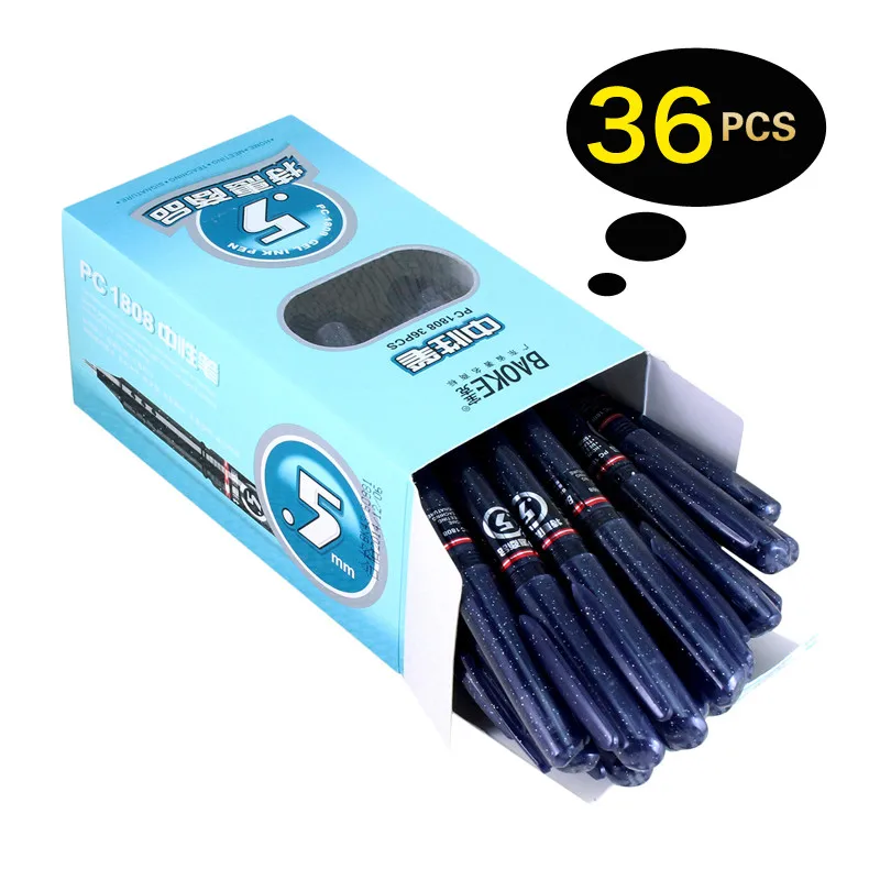 36pcs 0.5mm Black Gel Pen  Lot Neutral Pen Sketch Drawing Pen For Office School Student Stationery Art Supplies