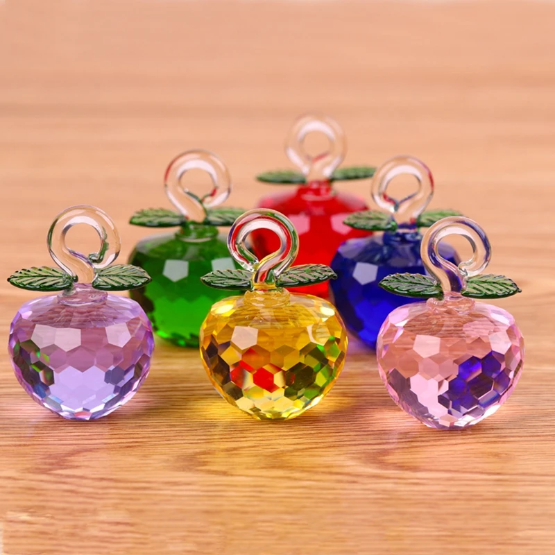 Chirstmas Tree Hangs Ornaments 30 40 50mm Crystal Glass Apple miniature Figurine Natale Home Decorations Figurines Crafts gifts