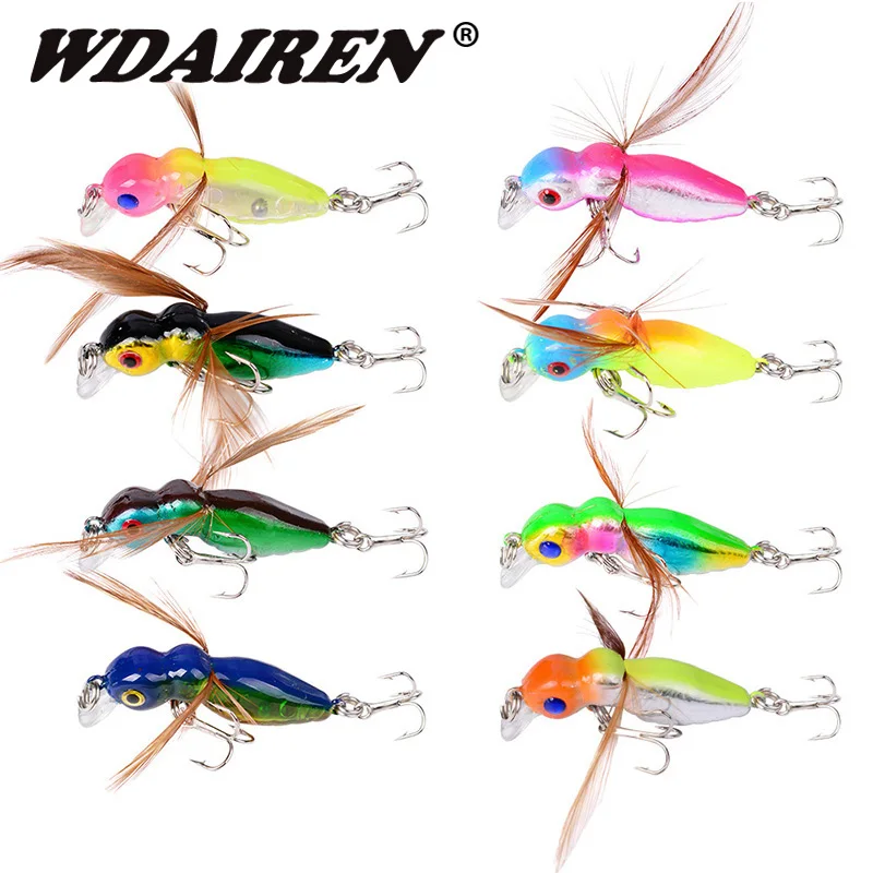 1Pcs Feather Insect Fishing Lure 45mm 3.5g Wobbler Minnow Artificial Hard Bait with Hooks Crankbait Swimbait Tackle