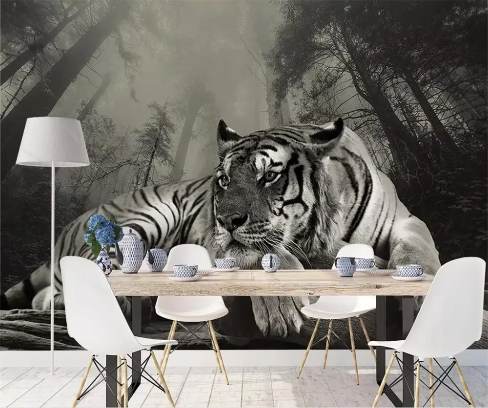 

beibehang Custom wallpaper 3d murals Nordic minimalist creative tiger forest background wall decorative painting 3d wallpaper