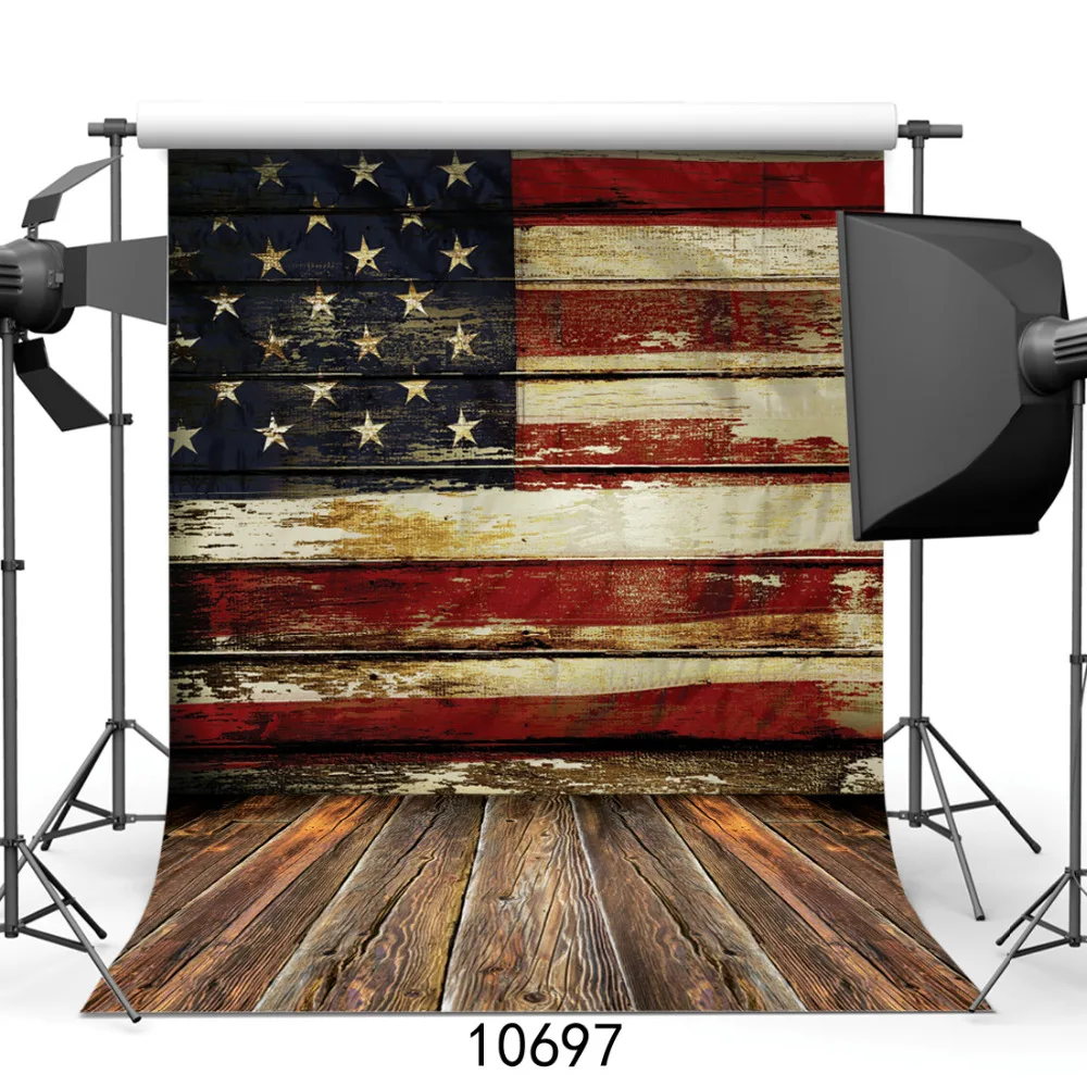 

Vintage Flag Paintings Patriotic Wood Plank Customized Vinyl Photography Backdrops Computer Printed Backgrounds for Photo Studio