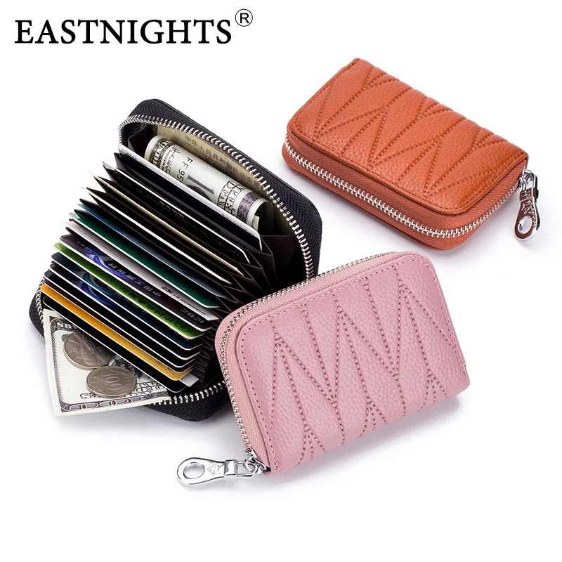 

EASTNIGHTS Lady Credit Card Holder Genuine Leather Women Fashion Bank ID Holders Female Zipper Fold Card Wallet Coin Purse