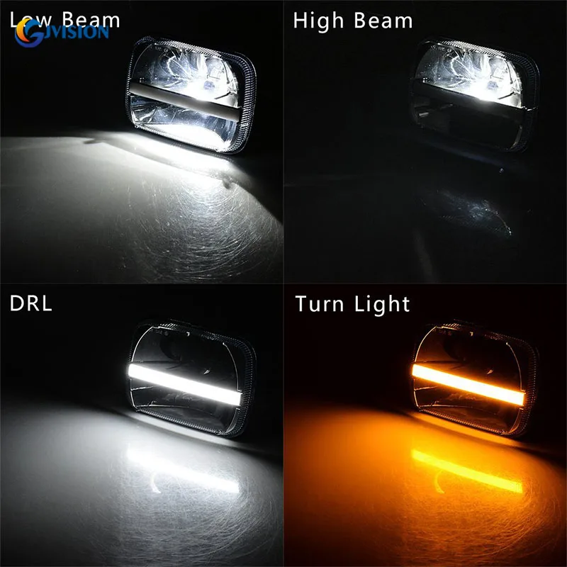 5X7 Inch Rectangular Sealed Beam LED Headlights White DRL Amber Turn Singal Lights For Kawasaki ZRX 1100 And The 1200