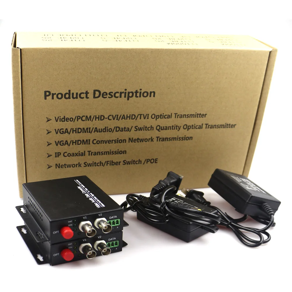 2 CH Video Fiber Optical Media Converters -2 BNC Transmitter Receiver  Single mode 20Km For CCTV Surveillance system