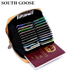 SOUTH GOOSE Leather RFID Anti-theft Credit Card Holder Men Business Cards Holder Large Capacity Women Passport Cover Coin Purses