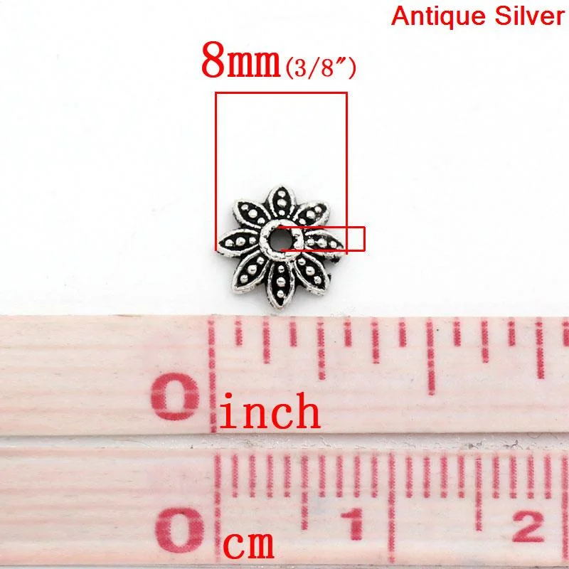 DoreenBeads Bead Caps Flower Silver Color(Fits 10mm-12mm Beads) 8x8mm, Hole:approx 1.3mm, 200PCs (B25874), yiwu