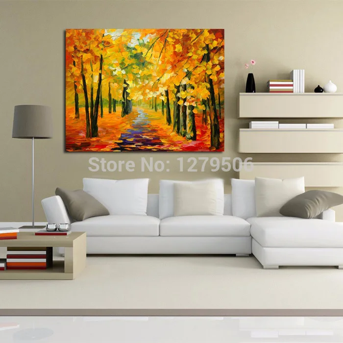 

Handpainted Knife Streetscape Oil Painting On Canvas modern Scenery Picture Landscape oil Painting Forest Maple Beauty picture