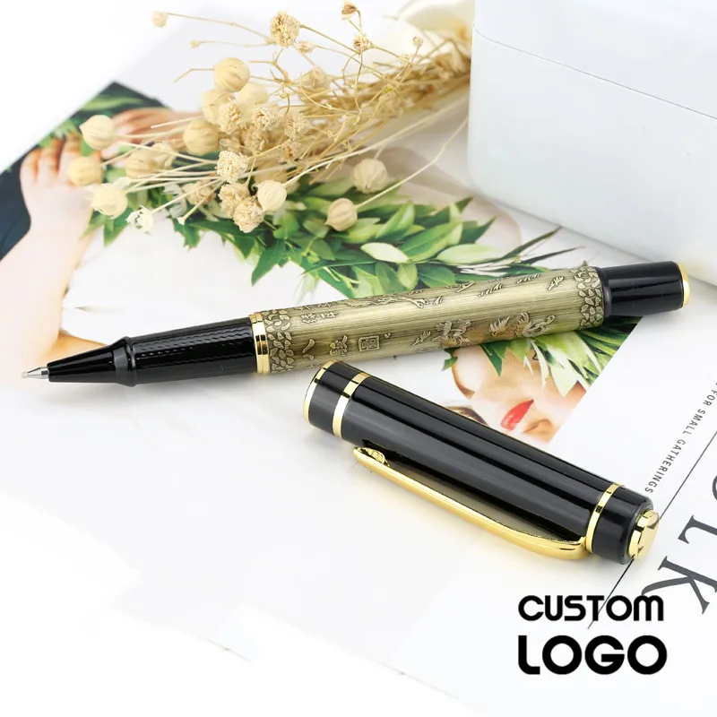 

1pc Free Custom Logo Pen Retro High-end Business Gifts Gel Pen Eight Horse Map Engraving Pens Student Stationery Laser Lettering