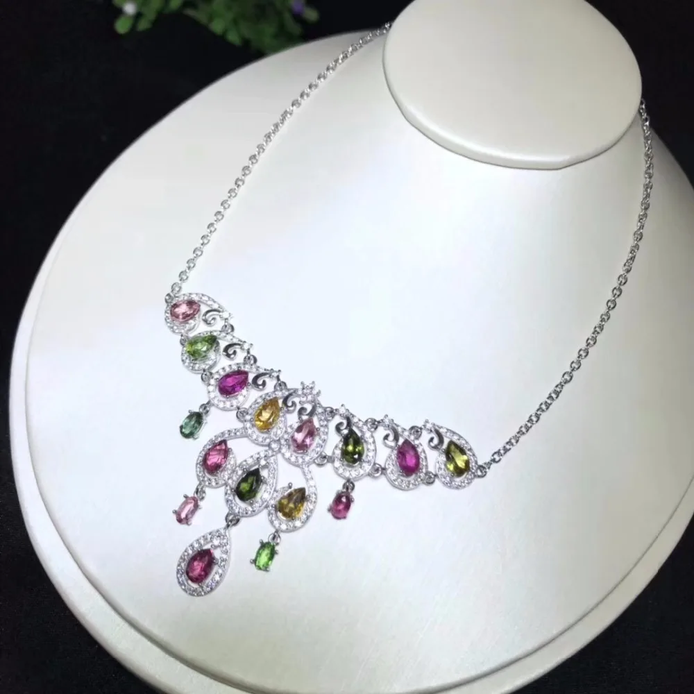 Hongkong designer latest design natural tourmaline necklace, multi color, 925 silver high-end color treasure