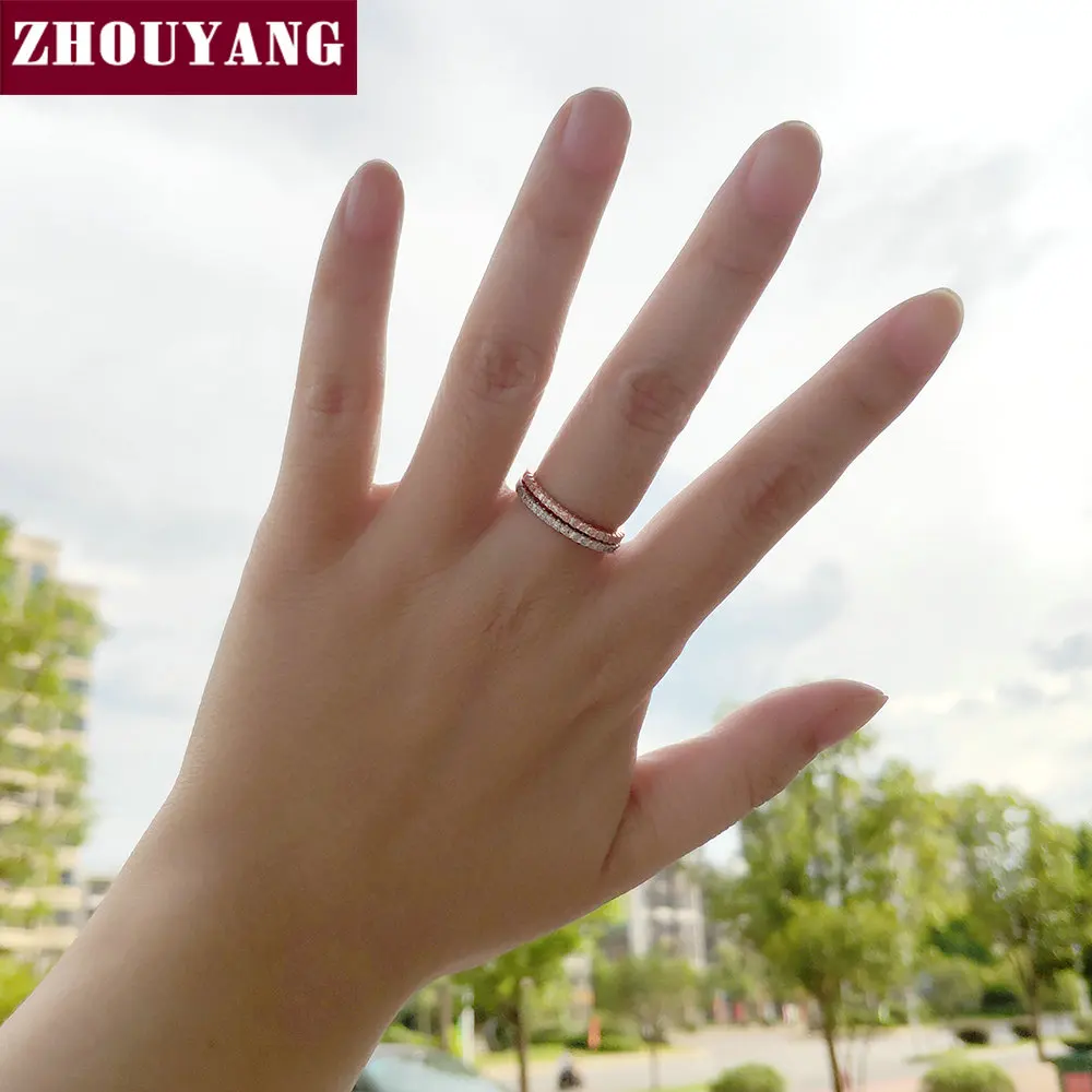 Dainty Wedding Ring For Women Man Concise Classical Multicolor Mini Zircon Rose Gold Color Fashion Jewelry R132 R133 ZHOUYANG