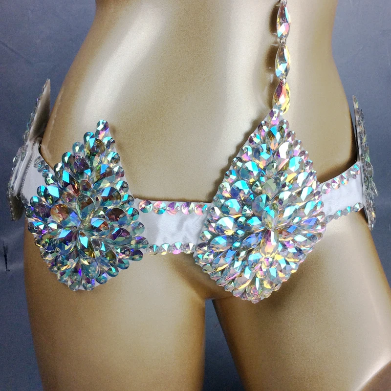 New Sexy Samba Carnival Wire Bra & Belt Rainbow Stone C011-2 free shipping