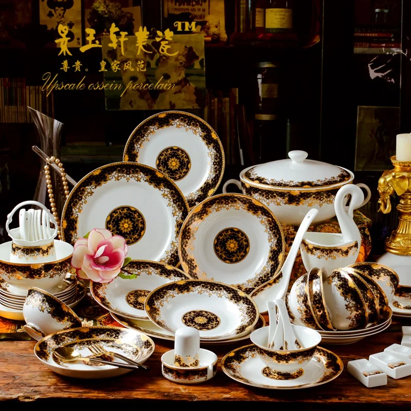 Guci 60 PIECES European Court dinnerware sets luxury sets for Jingdezhen high-grade bone china bowl