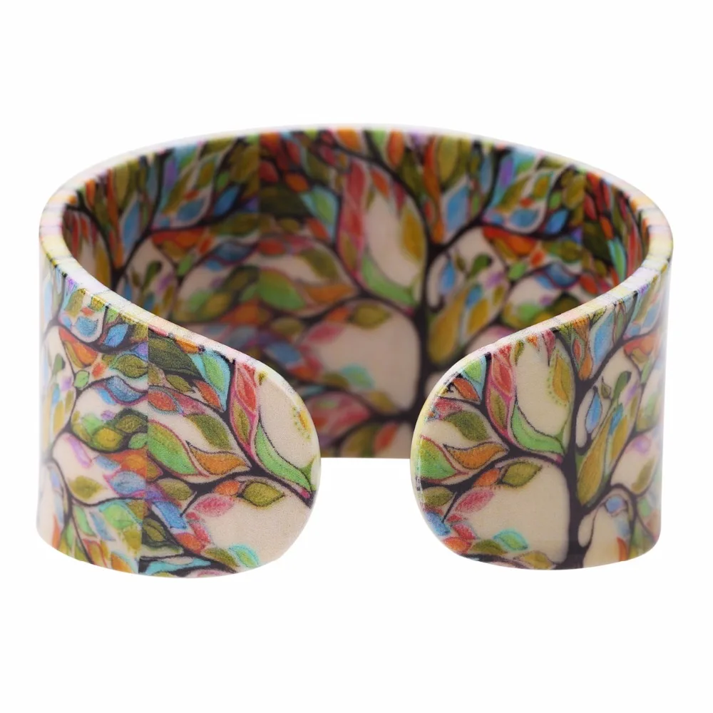 Bonsny Acrylic Colorful Tree Pattern Wide Retro Bracelets Bangles Fashion Jewelry For Women 2017 New Spring Summer Accessories