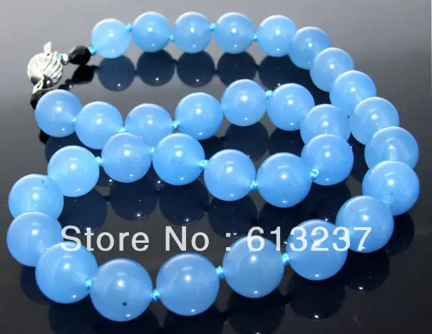 Fashion natural stone round beads dyed blue chalcedony jades knotted choker chain necklace for women jewelry 18inch MY5190