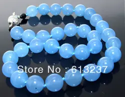 Fashion natural stone round beads dyed blue chalcedony jades knotted choker chain necklace for women jewelry 18inch MY5190