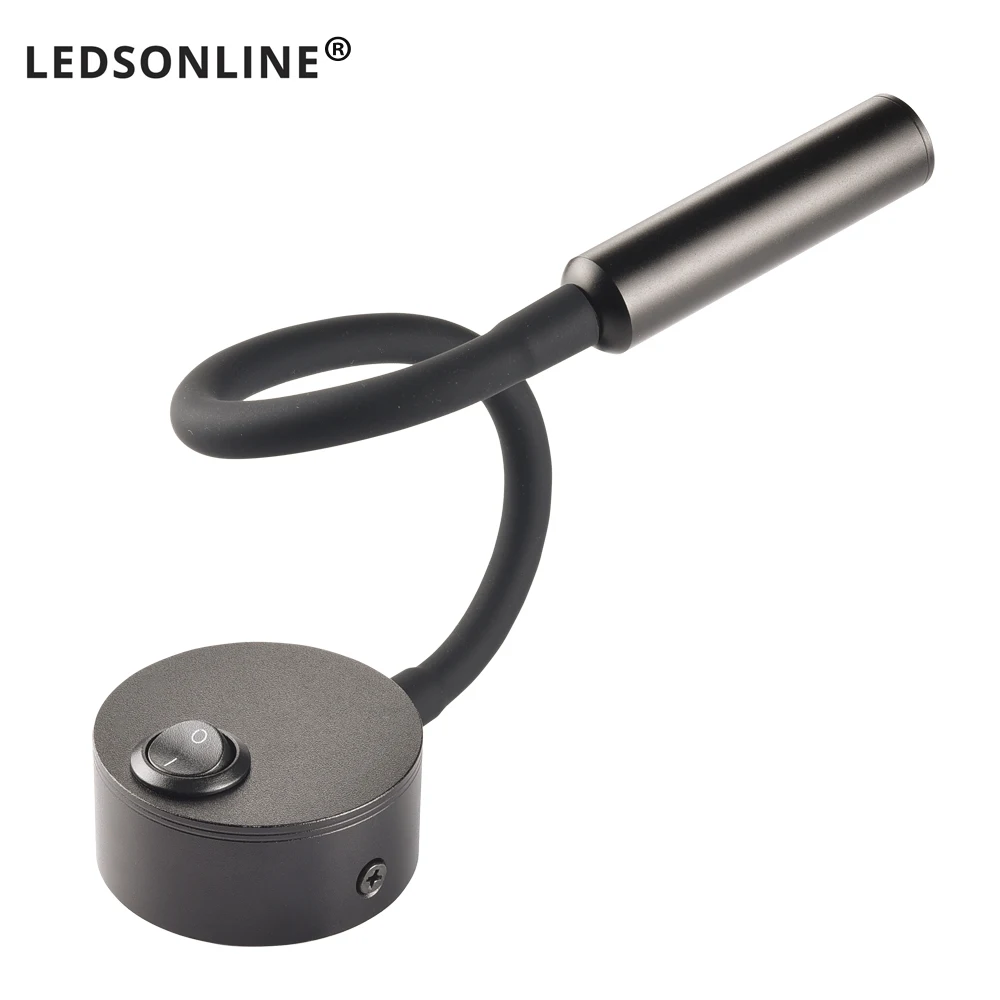 LEDSONLINE IWhite Black Reading Wall Light Lamp 3W flexible bathroom mirror light silver Bedside Reading study sconces led