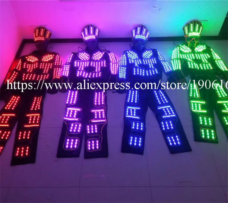 

RGB Colorful led Robot Suit EL Cold Wire Super Bright Light Party Costume With Party Mask Luminous Stage Performance Dance Wear