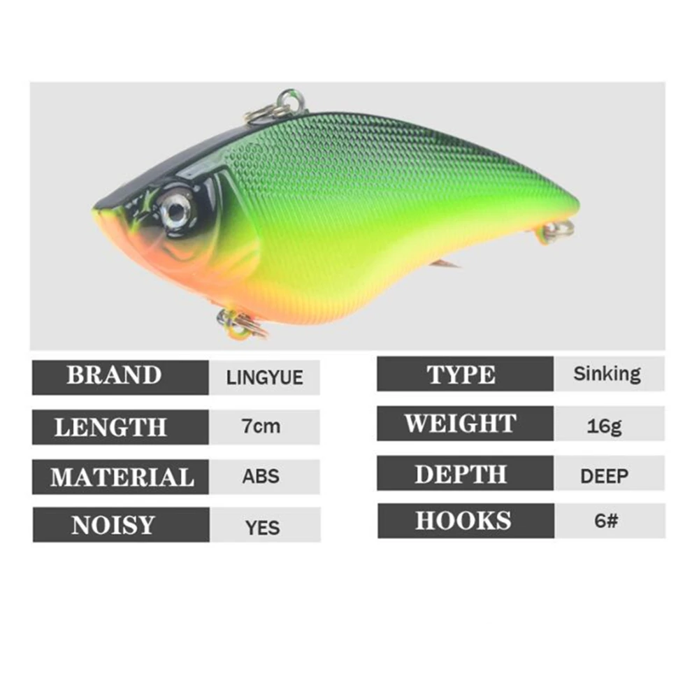 1pcs Sinking VIB Fishing Lure 16g 7cm Vibration Vibe Rattle Hooks Baits Crankbaits Wobbler Fishing Jig Wing Tackle