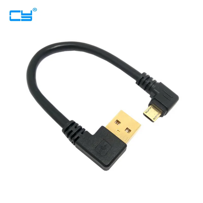 High Quality Gold Plated Plug 15cm Short 90 Degree Left Angle USB A Male To Micro USB Male Right Angle Data Power Cable