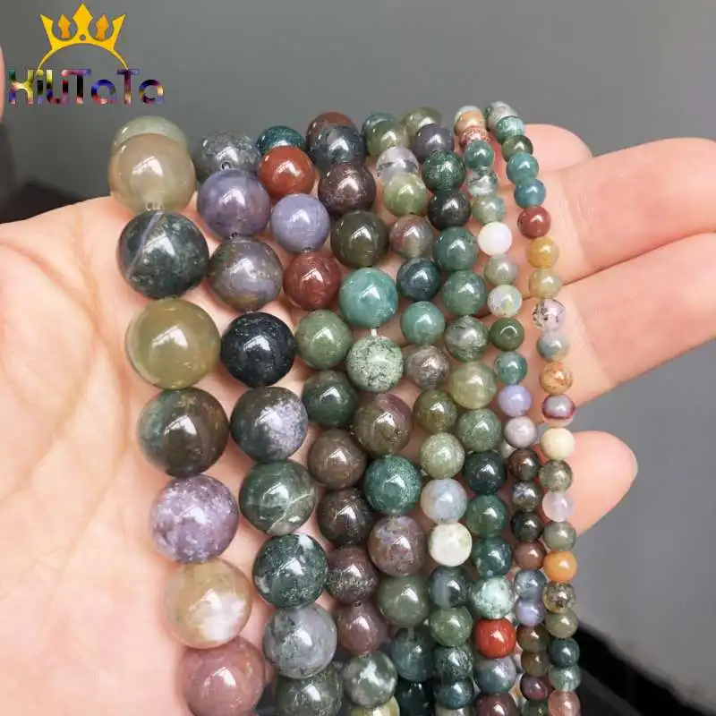 Natural Round Indian Agates Stone Beads Smooth Loose Spacer Beads For Jewelry Making DIY Bracelet Necklace 15\'\' 4/6/8/10/12mm