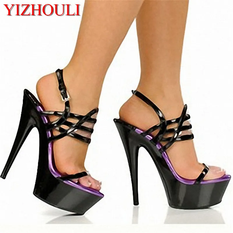 15 cm slippers, patent leather sexy plus-size high-heeled model sandals, fall dancing sandals