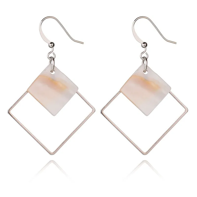 Minimalist Punk Wholesale Love Square White Shell Drop Earrings For Women Ear Jewelry Wedding Geometric oorbellen