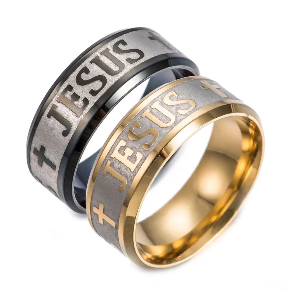 Religious Christian Jesus Cross Ring 8mm Stainless Steel God Save Us Band Rings For Men Women Party Gift Anillo Anneaux