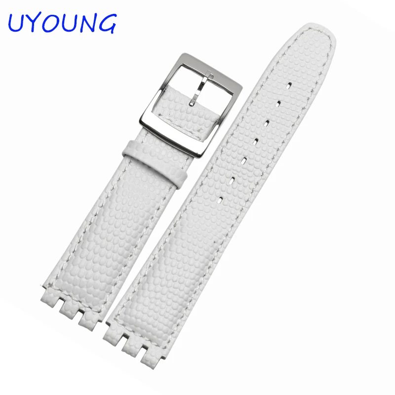 High Quality Waterproof Genuine Leather Watch Band 17mm Croco Pattern Black Brown White Strap For Swatch