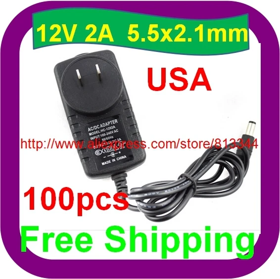 100 pcs  24W  AC 100-240V To DC 12V 2A Power Supply Adapter