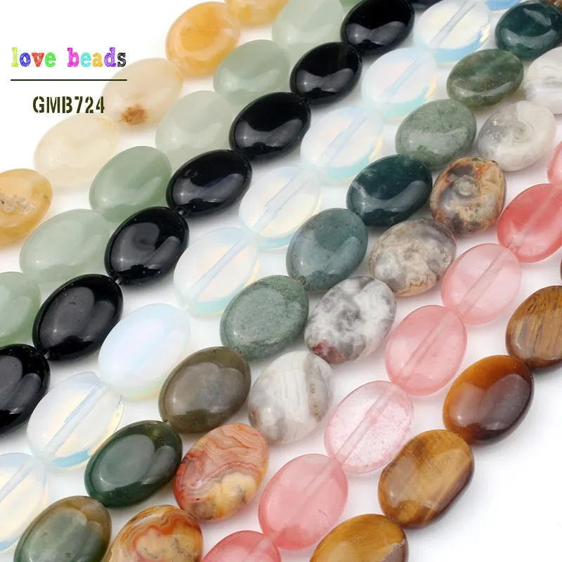 Natural Stone Tiger Eye Agates Opal Green Aventurine Oval Loose Beads 10x14mm For Jewelry Making DIY Bracelet Accessories
