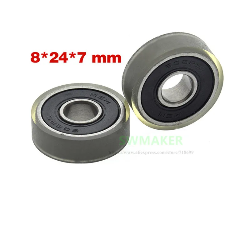 10pcs 8*24*7mm 608 bearing wrapped rubber wheel, mute roller/bearing sliding, PU soft rubber, Mishmi flat guide wheel