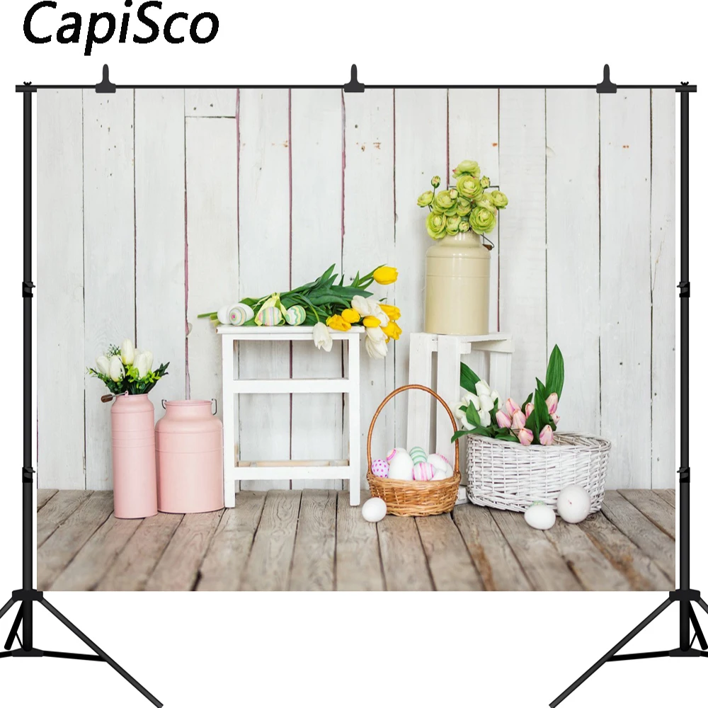 Fondos fotográficos de vinilo personalizados, fondos fotográficos digitales de flores de primavera, huevos de Pascua, tablones de madera, para estudio fotográfico
