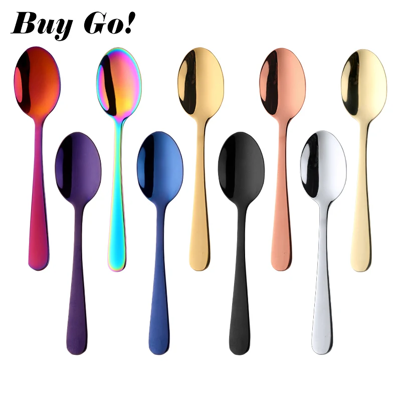 Colorful Mini Teaspoon Luxury Stainless Steel Rose Gold Tea Spoon Small Silver Scoop Mirror Tablespoon Tableware For Party