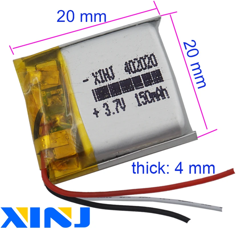 2pcs 3.7V 150mAh 0.555Wh Li Polymer Battery JST  3pin 1.0/1.25/1.5/2.0/2.54mm Plug 402020 For Mouse GPS Bluetooth Smart Watch