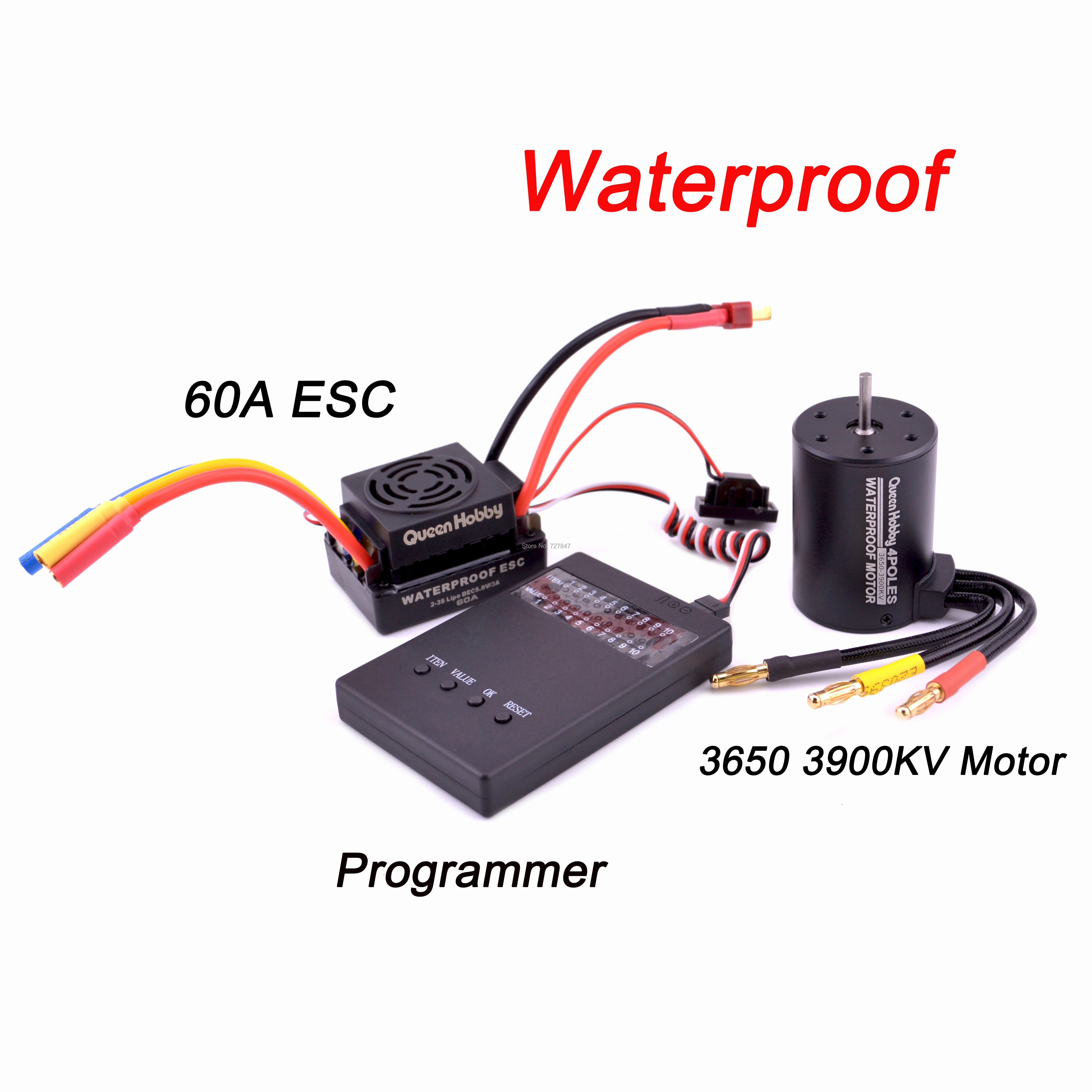 Upgrade  Waterproof 3650 3900KV / 4300KV RC Brushless Motor 60A ESC Programmer for 1/10  RC Car Truck Motor kit