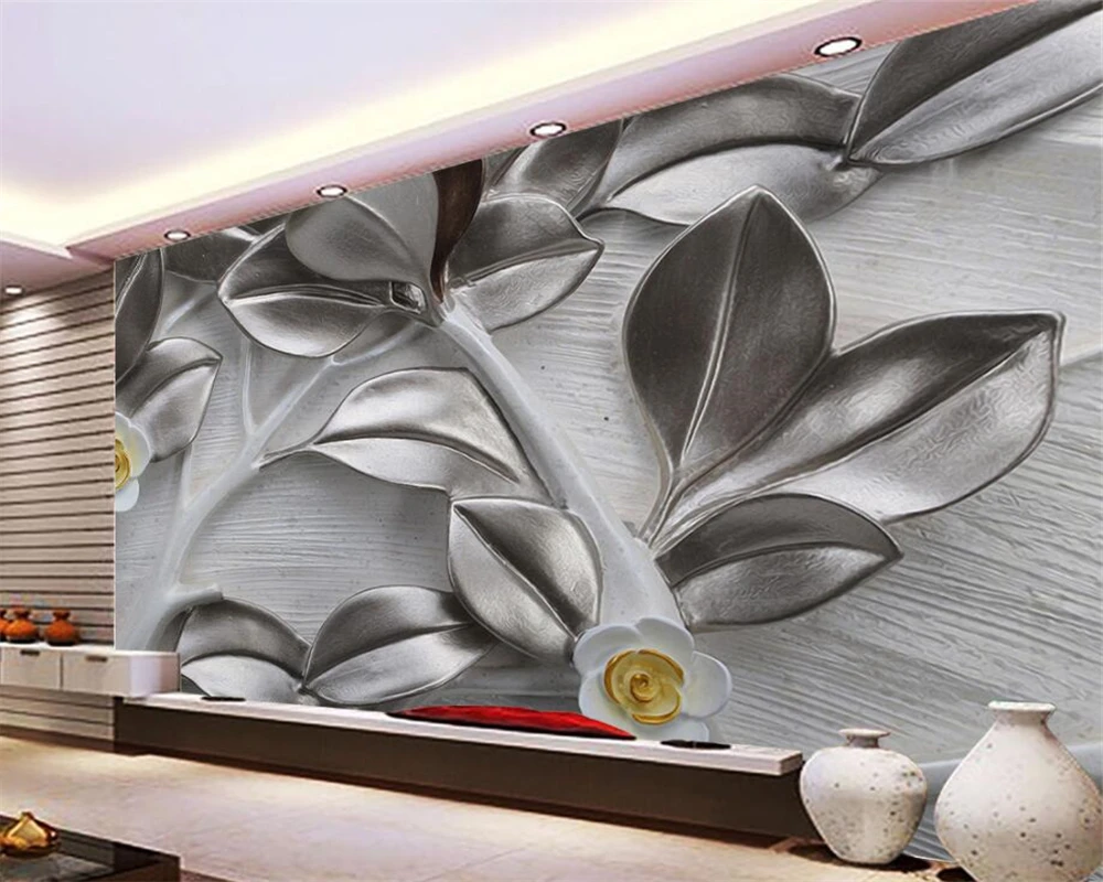 Beibehang Aangepaste Behang 3D Blad Relief Achtergrond Muurschilderingen Huis Versierd 3D Behang Bank Tv Achtergrond Muurschildering Behang