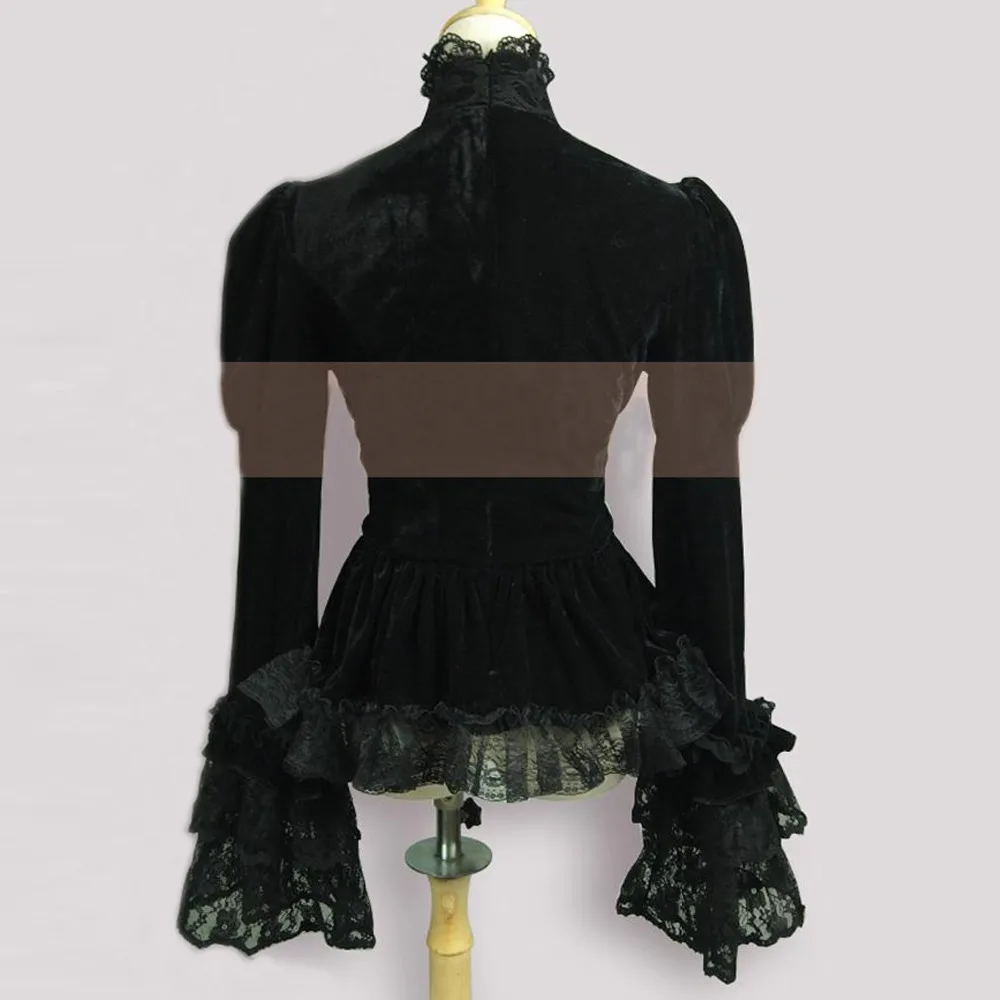 woman jacket spring autumn 2016 vintage Gothic costume party coat Female Ruffled lace tops velvet Shawl skirt jacket custom made