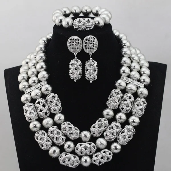 Latest Design Fashion Silver African Beads Jewelry Set Indian Bridal Statement Costume Jewelry Set for Women Free ShippingABL818