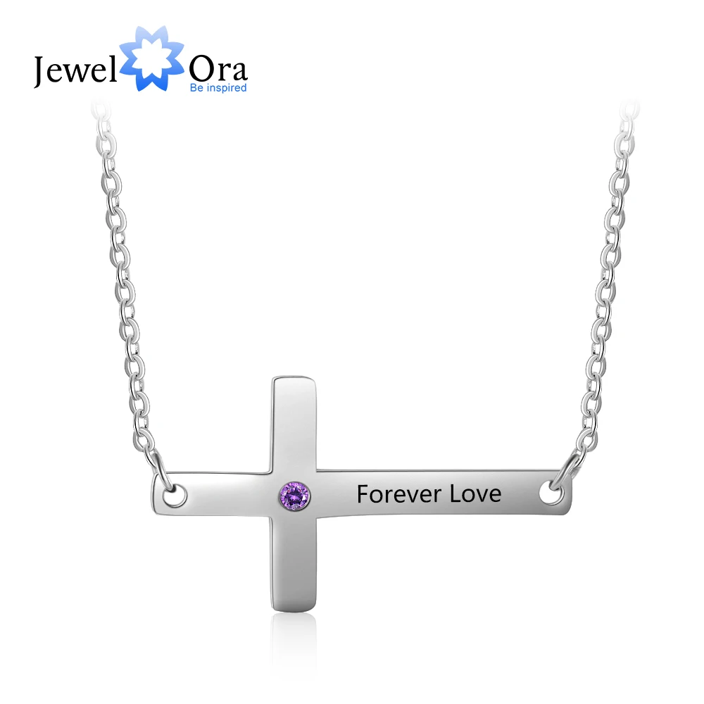 

Personalized Gift Cross Necklaces & Pendants Custom Name Necklace with Birthstone Religious Jewelry for Women(JewelOra NE103202)