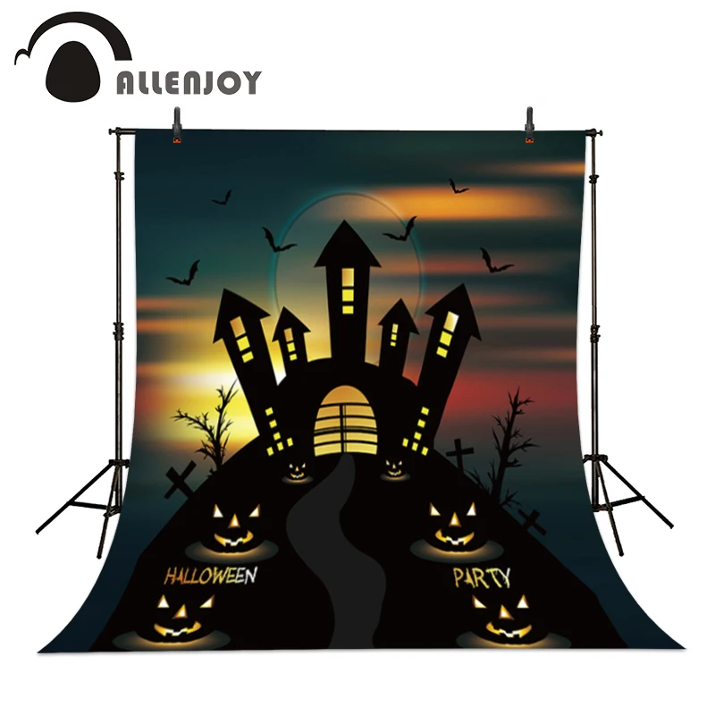 Allenjoy-fondo fotográfico de vinilo para estudio fotográfico, vinilo para sesión fotográfica, calabaza, murciélago, castillo, cementerio, Halloween, bebé encantador