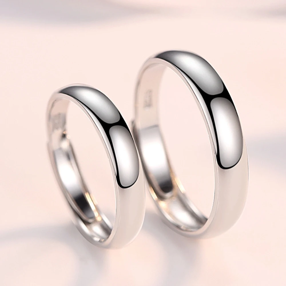 Simple Style Smooth Rings 925 Sterling Silver Jewelry Opened Size Lovers Anniversary Rings Pure Silver 925 Jewelry For Women Men